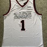 NCAA University of Gonzaga #1 white university Jersey 1:1 Quality