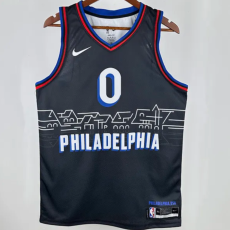 2021 76ers MAXEY #0 Sapphire Blue City Edition 1:1 Quality NBA Jersey 热压