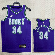 22-23 BUCKS ANTETOKOUNMPO #34 Purple Top Quality Hot Pressing NBA Jersey (Retro Logo)