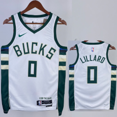 22-23 BUCKS LILLARD #0 Home White Top Quality Hot Pressing NBA Jersey(V领)