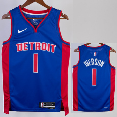 22-23 Pistons IVERSON #1 Blue Top Quality Hot Pressing NBA Jersey(V领)