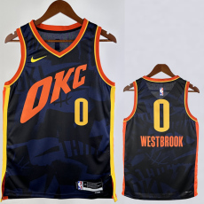 23-24 OKC Thunder WESTBROOK #0 Dark Blue City Edition Top Quality Hot Pressing NBA Jersey