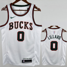 2017-18 BUCKS LILLARD #0 White Retro Top Quality Hot Pressing NBA Jersey