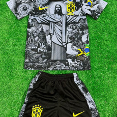 24-25 Brazil Black Grey Special Edition Kids Soccer Jersey *耶稣灰黑