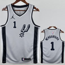 20-21 SA Spurs WEMBANYAMA #1 Grey Top Quality Hot Pressing NBA Jersey (Trapeze Edition) 飞人版